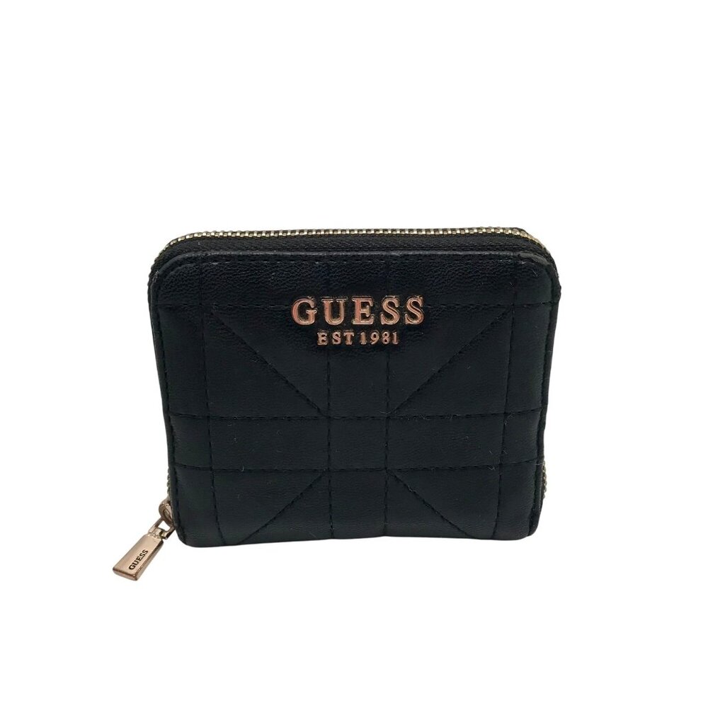 Guess Black Faux Leather Assia Small Zip Around Wallet